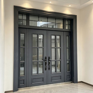 Luxury Villa Double Door Steel Zinc Alloy Tempered Glass