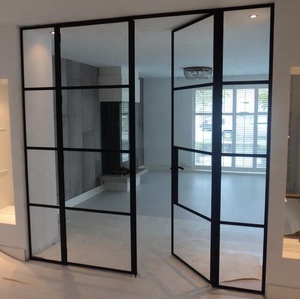 HOTIAN French Black Balcony Patio Door Wrought Iron Swing Crittall Door