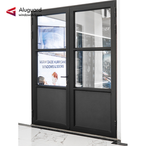 ALUGUARD Hurricane Resistant Heavy Duty Aluminum Glass Door Matte Black Frame Exterior Entrance Door for Construction Project