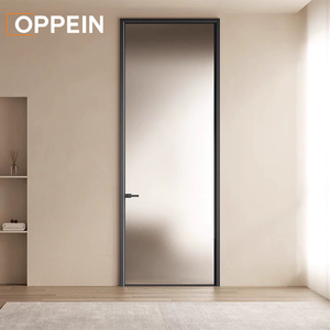 OPPEIN Modern Frosted Glass Interior Door Slim Aluminum Frame