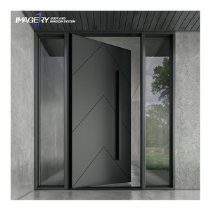 Large Modern Black Front Exterior Entry Hurricane Impact Glass Aluminium Pivot Doors