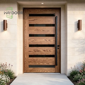 Customized Stain Finished 6-Lite Glass Panels Entrance Heavy Duty Oak Mahogany Solid Wood Pivot Door