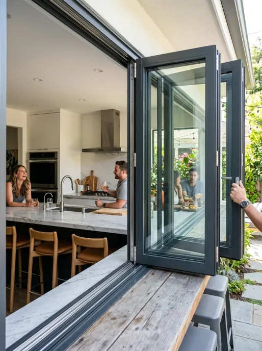 Aluminum folding bi-fold windows