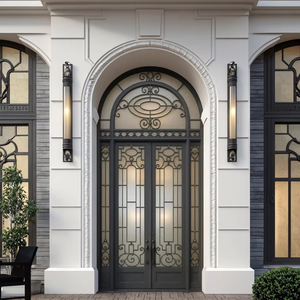 NFRC Modern Wrought Iron Security Commercial Exterior Thermal Insulation Front Entry Door