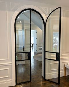 Modern Double Exterior Grill Glass Steel Door