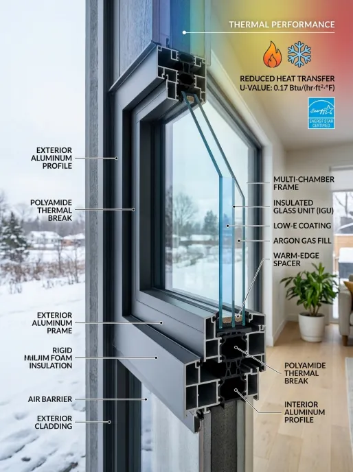 Energy efficient thermal break aluminum windows