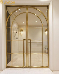 Luxury Brass Hinge Entry Door Double Glass Front Door with Security Key Lock